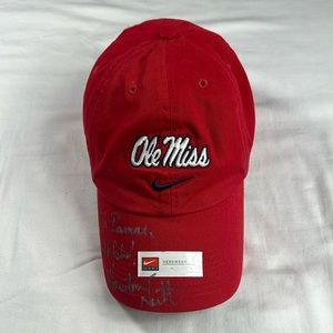 Vintage Red Nike Signed by Houston Nutt Ole Miss Rebels Hat